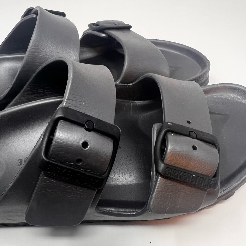 Birkenstock Unisex Arizona Eva Sandals Silver Off Black Dark Gray Color Size 39 - Picture 11 of 12